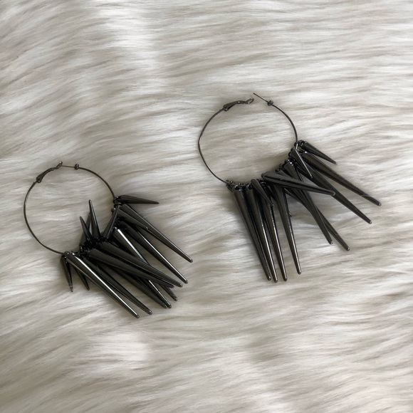 Jewelry - Spiked gunmetal hoop earrings